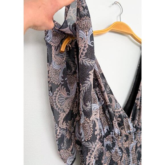 Cinq a Sept Kris Chiffon Dress in Raven Paisley Navy Blue Chiffon Smocked Maxi - Picture 11 of 15